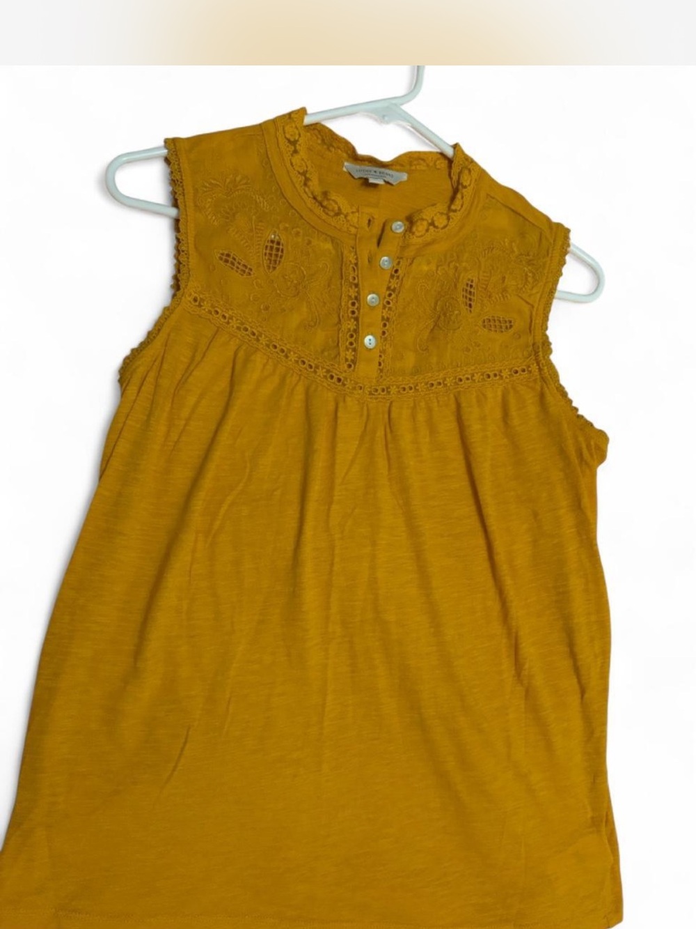 Lucky Brand Marigold Yellow Embroidered Sleeveless Shirt